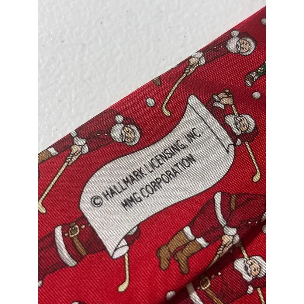 Santa Playing Golf Silk Necktie Holiday Traditions MMG Hallmark Christmas